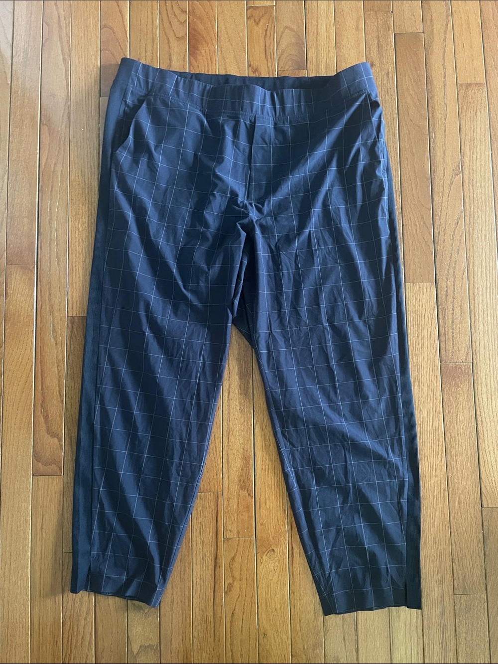 Athleta Brooklyn Textured Ankle Pants, Navy Windowpane